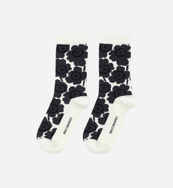Marimekko「Linjaus Unikko ソックス」|ソックス|ブラック&times;ホワイト
