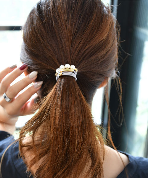 Phoebe「パールラインコンビヘアブレス グレー」|ヘアゴム・シュシュ|グレー