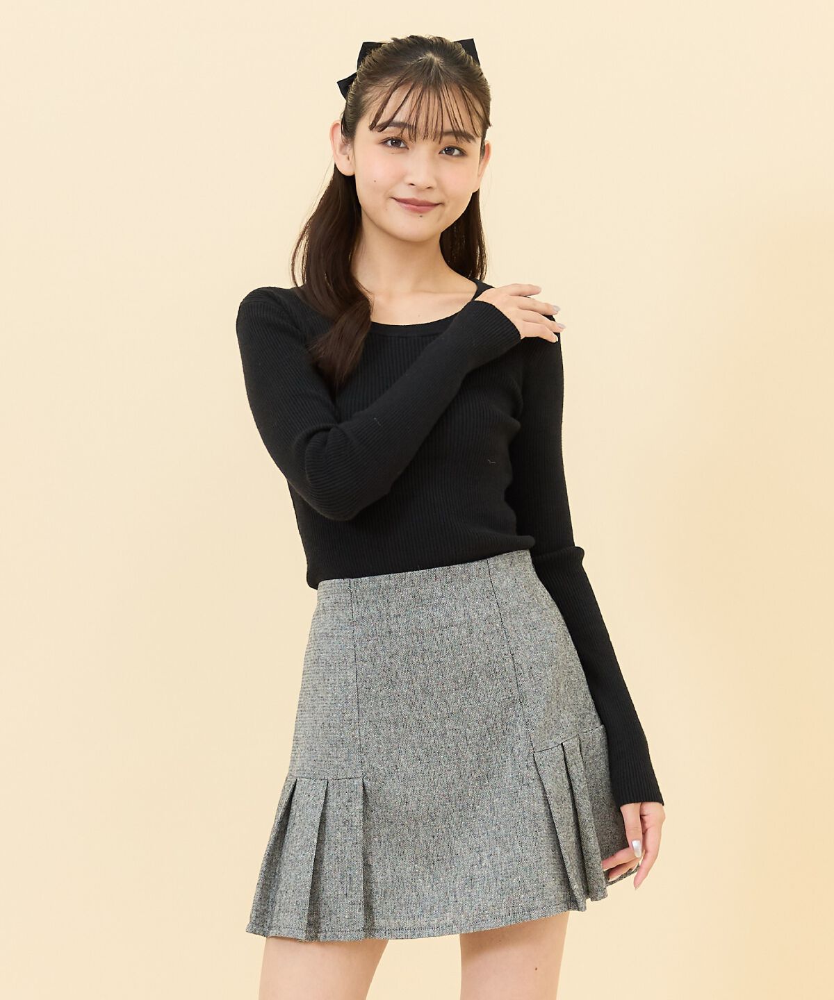 REDYAZEL「ネッププリーツミニスカート」|タイト|グレー