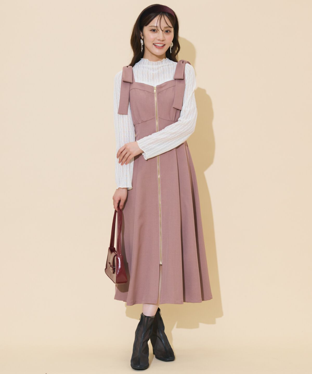 WILLSELECTION「ショルダーリボンフロントZIPワンピース」|ワンピース|