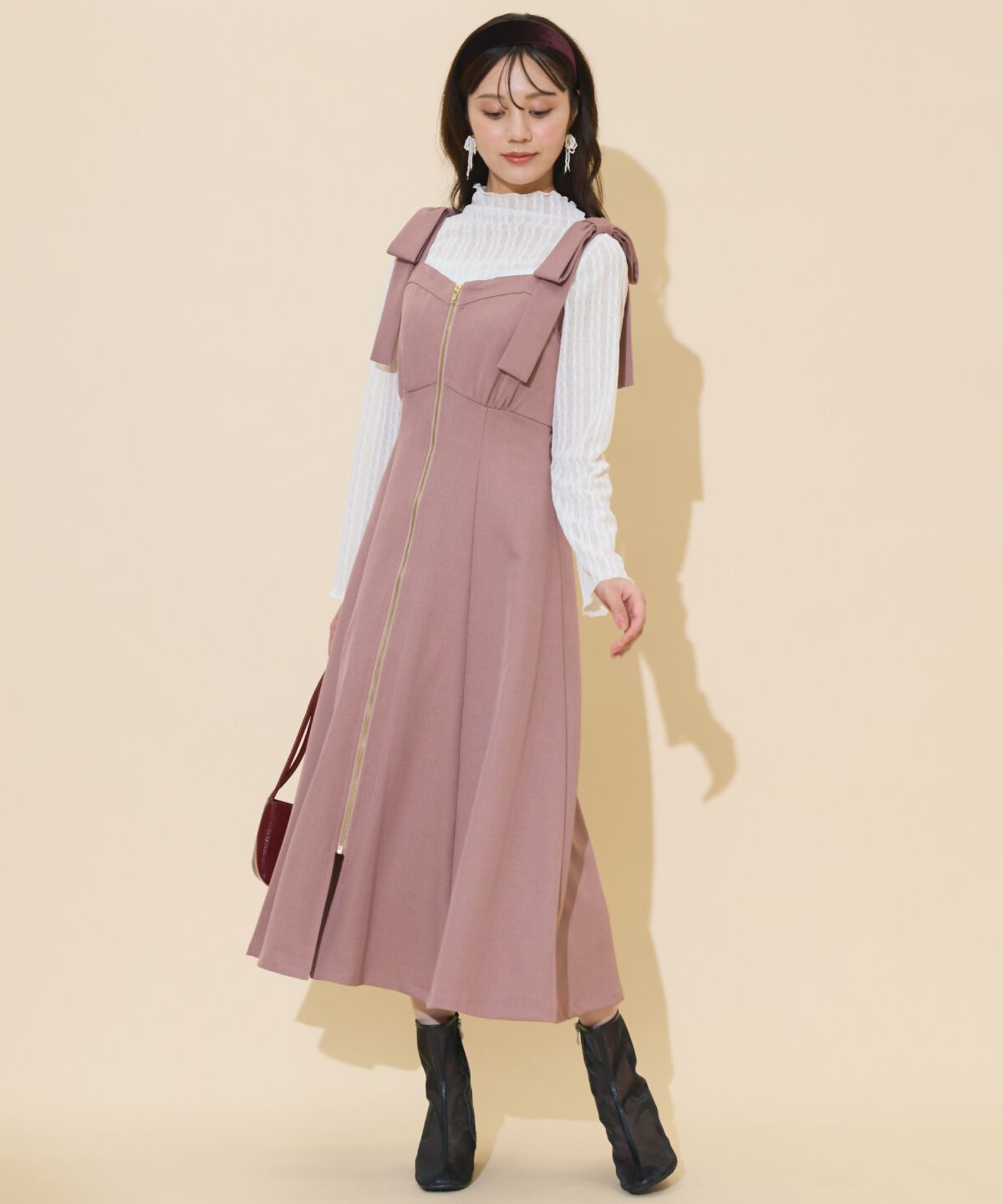 WILLSELECTION「ショルダーリボンフロントZIPワンピース」|ワンピース|