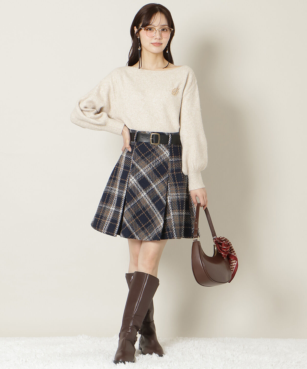 WILLSELECTION「ベルト付きツイードミニスカート」|フレア|