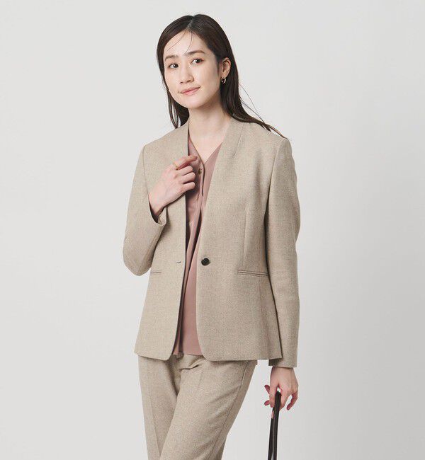 UNITED ARROWS「ツイードライク ノーカラージャケット」|ノーカラージャケット|NATURAL