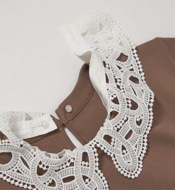 UNITED ARROWS green label relaxing「襟レース 2WAY 5分袖 プルオーバー ニット  -ウォッシャブル-」|ニット・セーター|