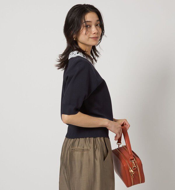 UNITED ARROWS green label relaxing「襟レース 2WAY 5分袖 プルオーバー ニット  -ウォッシャブル-」|ニット・セーター|