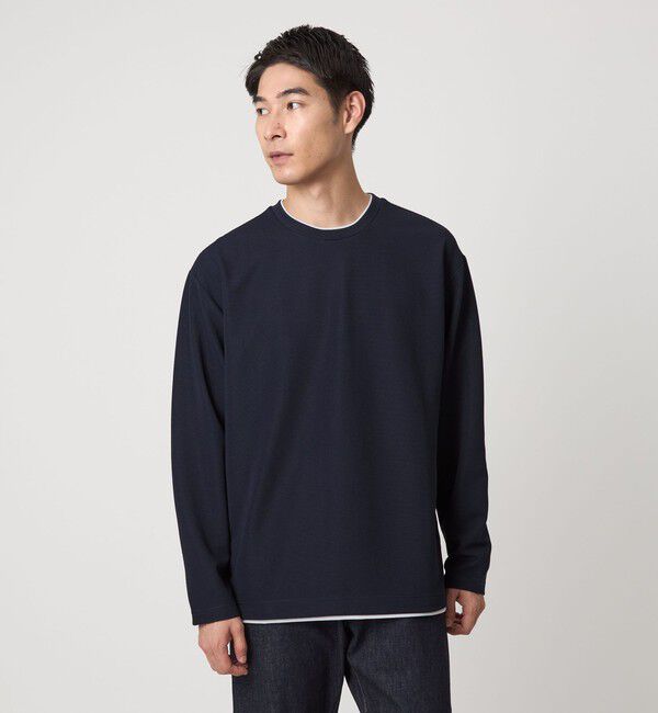 UNITED ARROWS green label relaxing「【WEB限定】リップル フェイクレイヤード ロングスリーブ Tシャツ -吸水速乾・抗菌-」|Tシャツ・カットソー|NAVY
