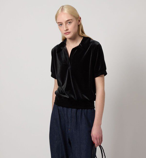 STEVEN ALAN「＜Steven Alan＞ベロア スキッパー ネック プルオーバー」|Tシャツ・カットソー|BLACK