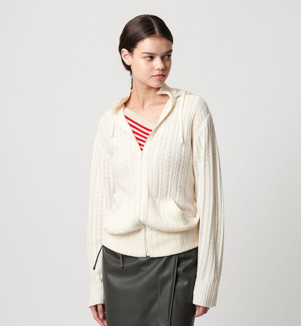 ATTISESSION「＜ATTISESSION＞ケーブル ジップ フーディー トップス」|カーディガン|OFF WHITE