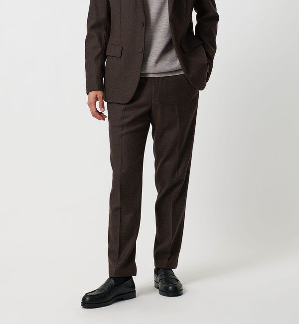 BEAUTY&YOUTH UNITED ARROWS「ストレッチ サキソニー ノープリーツ スリムパンツ セットアップ対応」|チノ|DK.BROWN
