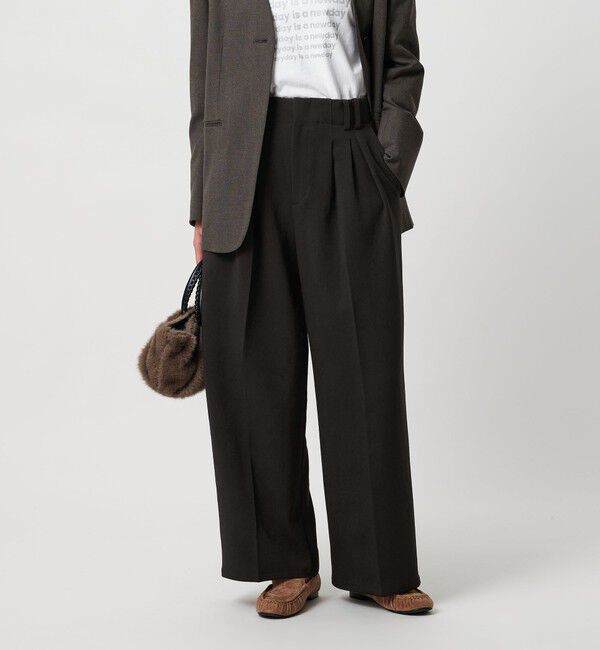 BEAUTY&YOUTH UNITED ARROWS「【WEB限定 Wardrobe DAILY MINIMAL】ウールライク ランダムタック ワイドパンツ ウォッシャブル」|スラックス|