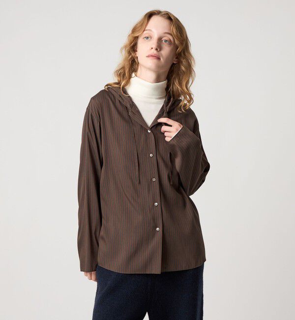 STEVEN ALAN「＜Steven Alan＞ストライプ フード シャツ」|シャツ・ブラウス|DK.BROWN