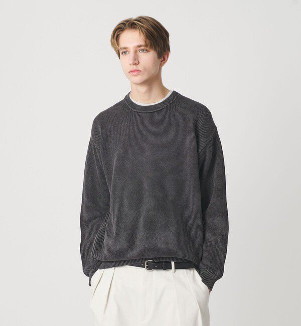 BEAUTY&YOUTH UNITED ARROWS「アシッドウォッシュ コットン クルーネック ニット 手洗い可能」|ニット・セーター|DK.GRAY