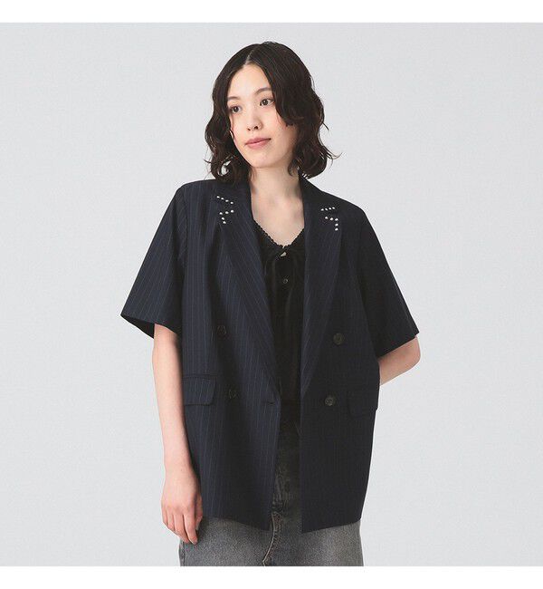 Ray BEAMS 「ラペル ドット ハーフスリーブ ジャケット」|テーラードジャケット|NAVY_st