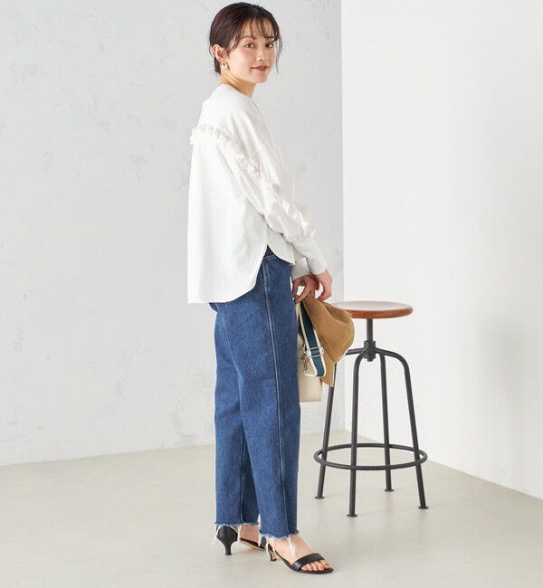 SHIPS for women「〈洗濯機可能〉ロング リブ スリーブ フリル カットソー」|Tシャツ・カットソー|