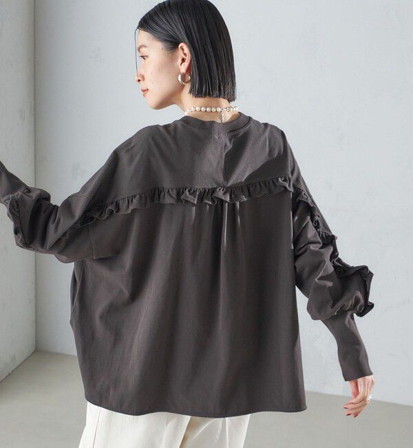 SHIPS for women「〈洗濯機可能〉ロング リブ スリーブ フリル カットソー」|Tシャツ・カットソー|