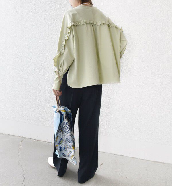 SHIPS for women「〈洗濯機可能〉ロング リブ スリーブ フリル カットソー」|Tシャツ・カットソー|