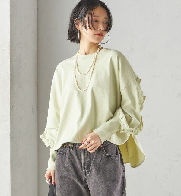 SHIPS for women「〈洗濯機可能〉ロング リブ スリーブ フリル カットソー」|Tシャツ・カットソー|