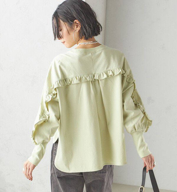 SHIPS for women「〈洗濯機可能〉ロング リブ スリーブ フリル カットソー」|Tシャツ・カットソー|