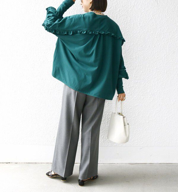 SHIPS for women「〈洗濯機可能〉ロング リブ スリーブ フリル カットソー」|Tシャツ・カットソー|