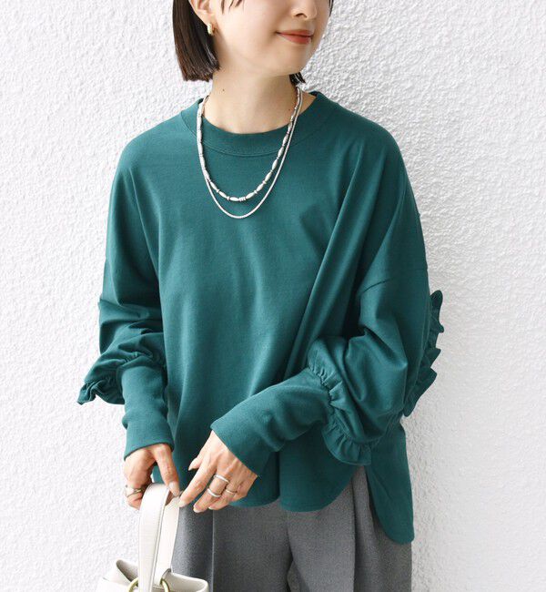 SHIPS for women「〈洗濯機可能〉ロング リブ スリーブ フリル カットソー」|Tシャツ・カットソー|