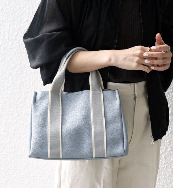 SHIPS any「【WEB限定】SHIPS any: ライン テープ ハンドル トート バッグ」|ハンドバッグ|ライトブルー