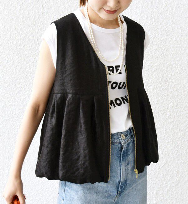SHIPS for women「〈手洗い可能〉サテン タック バルーン ジレ」|ベスト・ジレ|ブラック