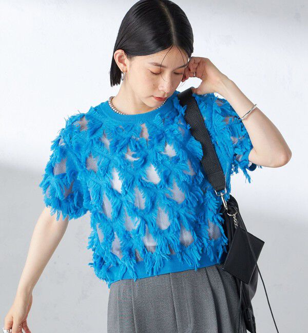 SHIPS for women「〈手洗い可能〉シアー フリンジ ジャカード プルオーバー」|ニット・セーター|