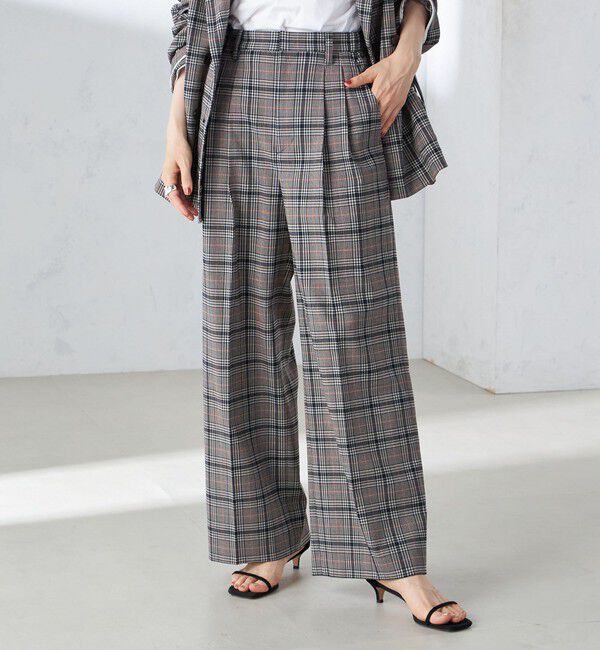 SHIPS for women「〈手洗い可能〉ウール混 チェック タック ワイド パンツ」|その他|