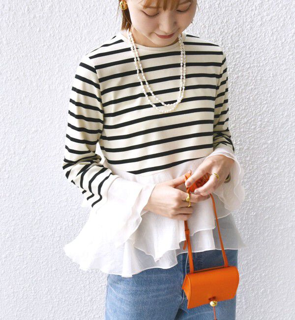 SHIPS for women「【WEB限定】〈手洗い可能〉ボーダー フリル ティアード プルオーバー」|Tシャツ・カットソー|