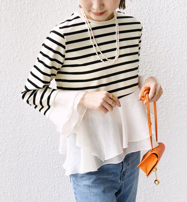 SHIPS for women「【WEB限定】〈手洗い可能〉ボーダー フリル ティアード プルオーバー」|Tシャツ・カットソー|