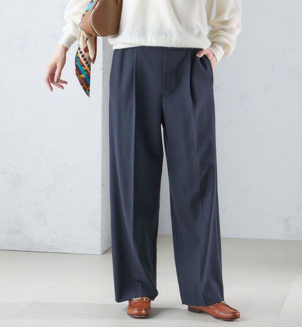 SHIPS for women「〈手洗い可能〉両面起毛 ストレート パンツ」|その他|ネイビー