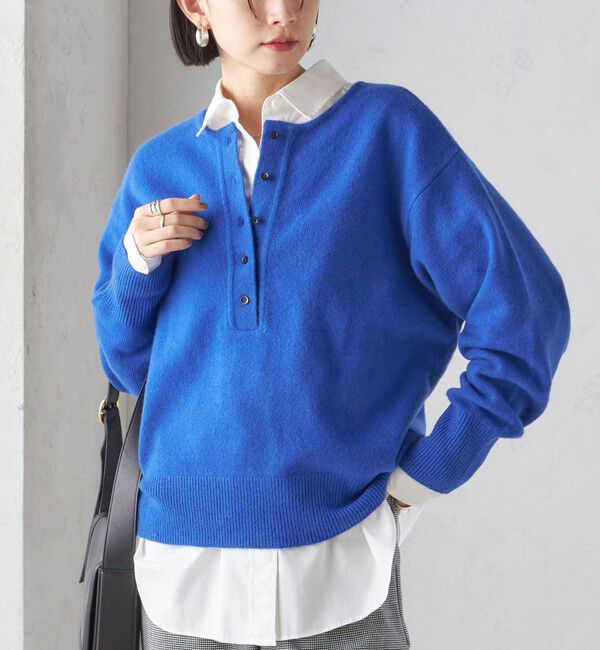 SHIPS for women「〈手洗い可能〉7G ウール カシミヤ ヘンリーネック 2WAY プルオーバー」|ニット・セーター|ブルー