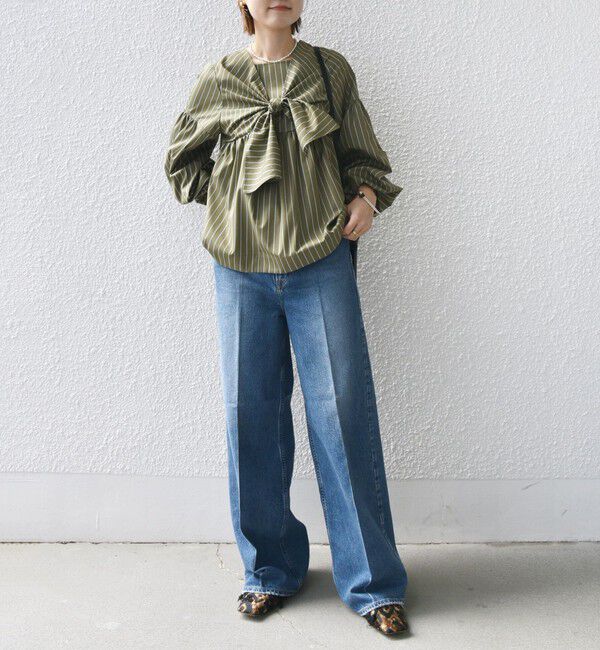SHIPS for women「【WEB限定】〈手洗い可能〉前後 2WAY リボン デザイン ストライプ ブラウス」|シャツ・ブラウス|