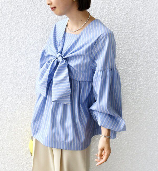 SHIPS for women「【WEB限定】〈手洗い可能〉前後 2WAY リボン デザイン ストライプ ブラウス」|シャツ・ブラウス|
