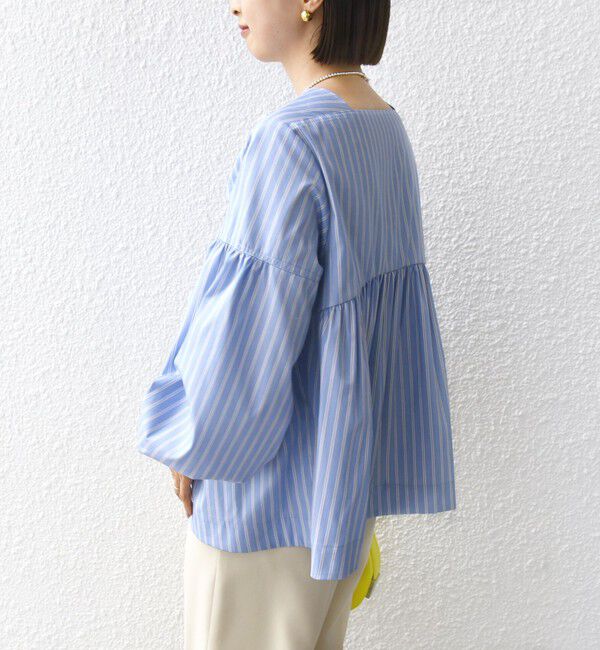 SHIPS for women「【WEB限定】〈手洗い可能〉前後 2WAY リボン デザイン ストライプ ブラウス」|シャツ・ブラウス|