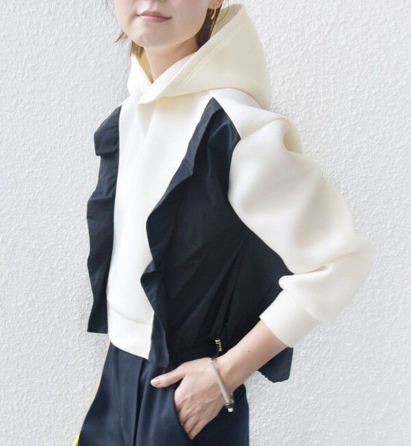 SHIPS for women「【WEB限定】〈手洗い可能〉ダンボール タフタ コンビ フーディ」|パーカー|