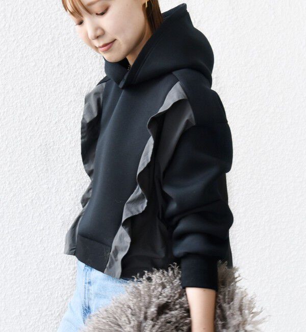 SHIPS for women「【WEB限定】〈手洗い可能〉ダンボール タフタ コンビ フーディ」|パーカー|