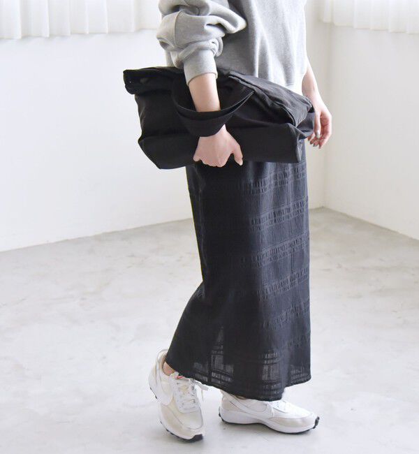 quaranciel「quaranciel:〈洗濯機可能〉シャーリング ボーダー Iライン スカート」|タイト|