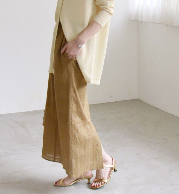 quaranciel「quaranciel:〈洗濯機可能〉シャーリング ボーダー Iライン スカート」|タイト|