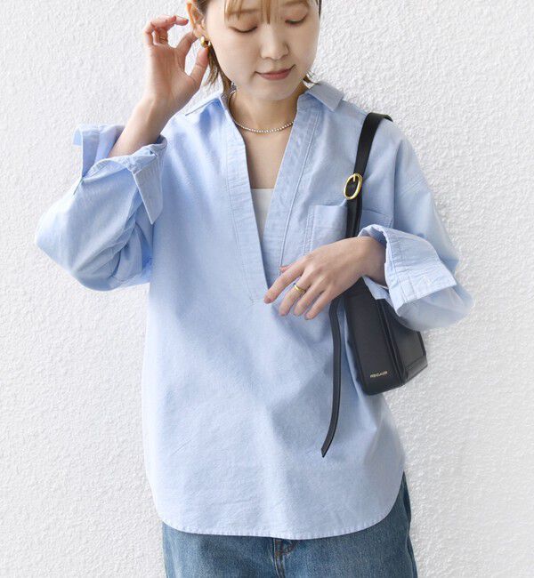 SHIPS for women「〈洗濯機可能〉ワンポイント 刺繍 スキッパー シャツ」|シャツ・ブラウス|ライトブルー