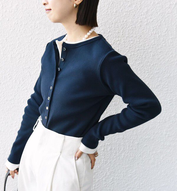 SHIPS for women「〈洗濯機可能〉ポッシュ テレコ リブ ボタン カーディガン」|カーディガン|