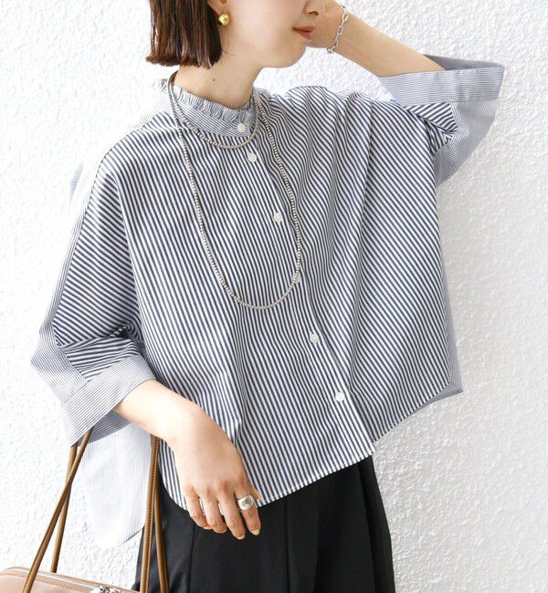 SHIPS for women「【WEB限定】〈手洗い可能〉ブロード ストライプ / 無地 切替 パッチワーク シャツ」|シャツ・ブラウス|