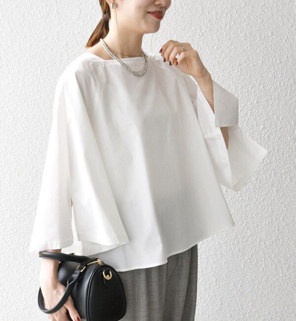 SHIPS any「SHIPS any:〈洗濯機可能〉REPREVE ボートネック フレアスリーブ ブラウス」|シャツ・ブラウス|