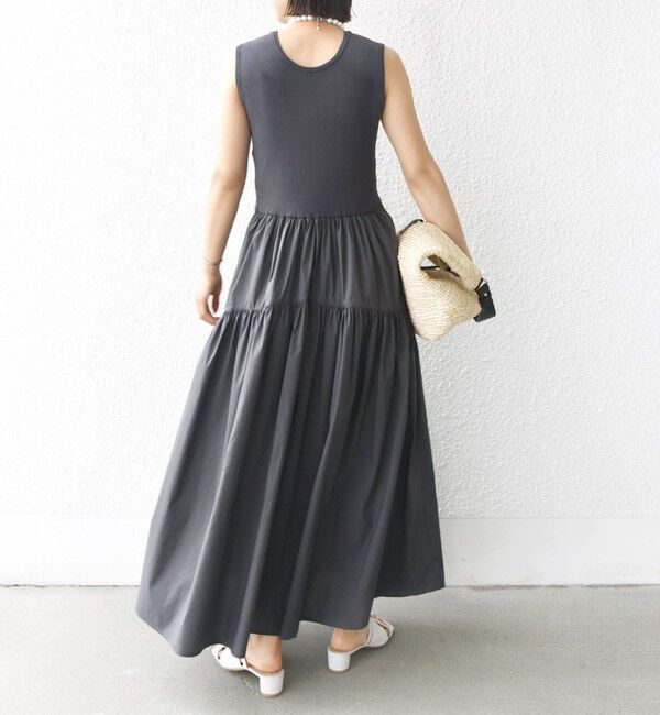 SHIPS for women「〈手洗い可能〉コットン リブ ノースリーブ &times; 布帛 スカート ワンピース」|ワンピース|