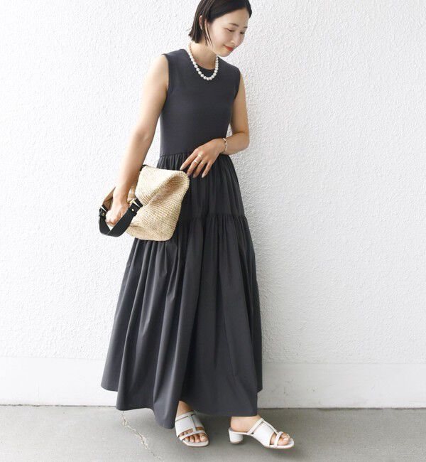 SHIPS for women「〈手洗い可能〉コットン リブ ノースリーブ &times; 布帛 スカート ワンピース」|ワンピース|