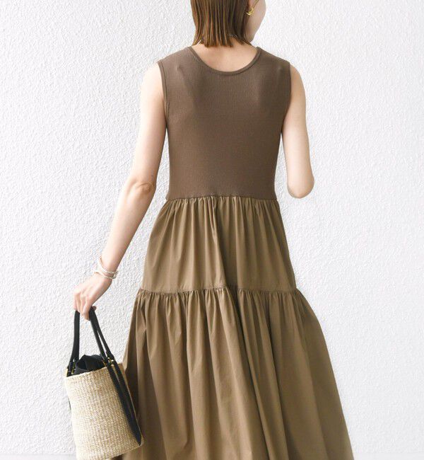 SHIPS for women「〈手洗い可能〉コットン リブ ノースリーブ &times; 布帛 スカート ワンピース」|ワンピース|