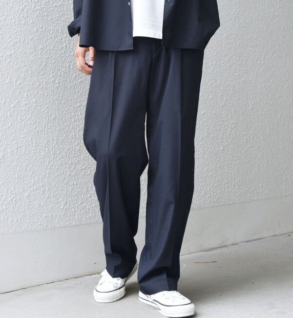 SHIPS any「SHIPS any: LIM BLESS ソリッド/ストライプ 2プリーツ セミワイド イージーパンツ(セットアップ対応)◇」|チノ|ネイビー