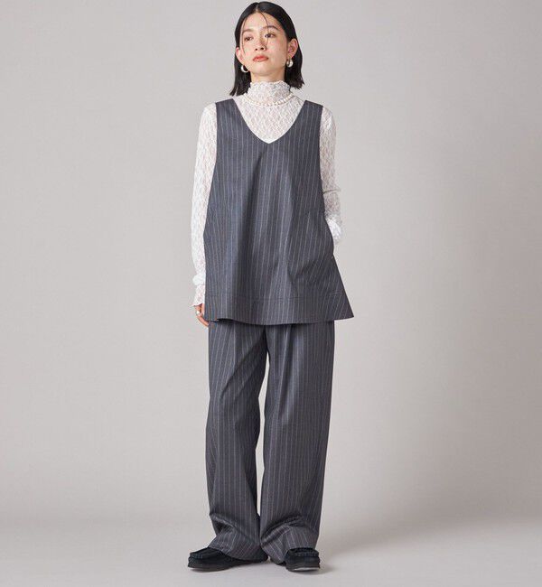 SHIPS for women「SHIPS NINE CASE:〈手洗い可能〉シアー レース ハイネック プルオーバー」|Tシャツ・カットソー|