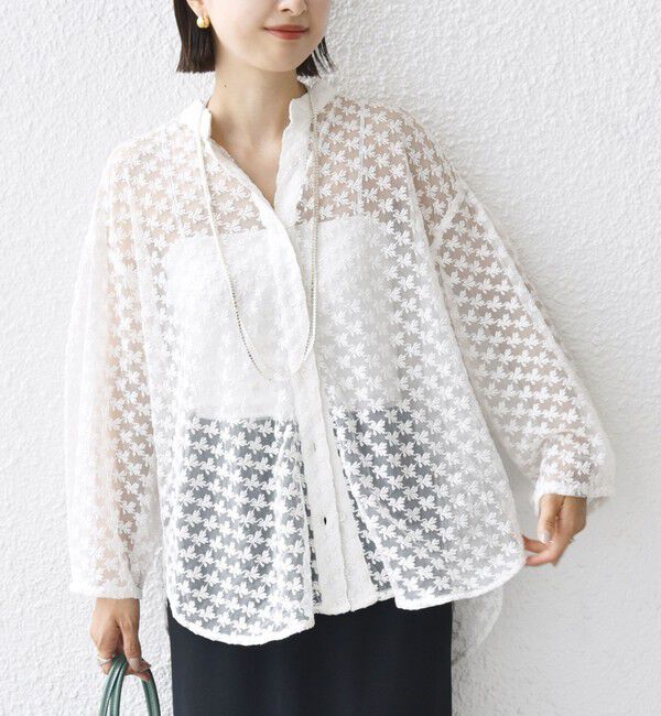 SHIPS for women「〈手洗い可能〉フラワー チュール 刺繍 シャツ」|シャツ・ブラウス|