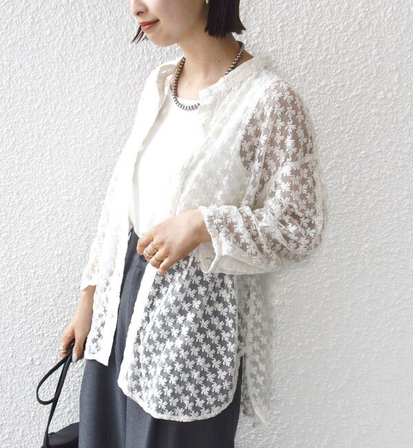 SHIPS for women「〈手洗い可能〉フラワー チュール 刺繍 シャツ」|シャツ・ブラウス|